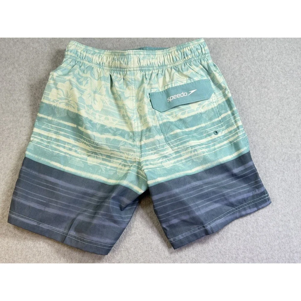 Speedo Men's Swim Trunks Size S Small Blue Aqua Striped Tropical Board Shorts